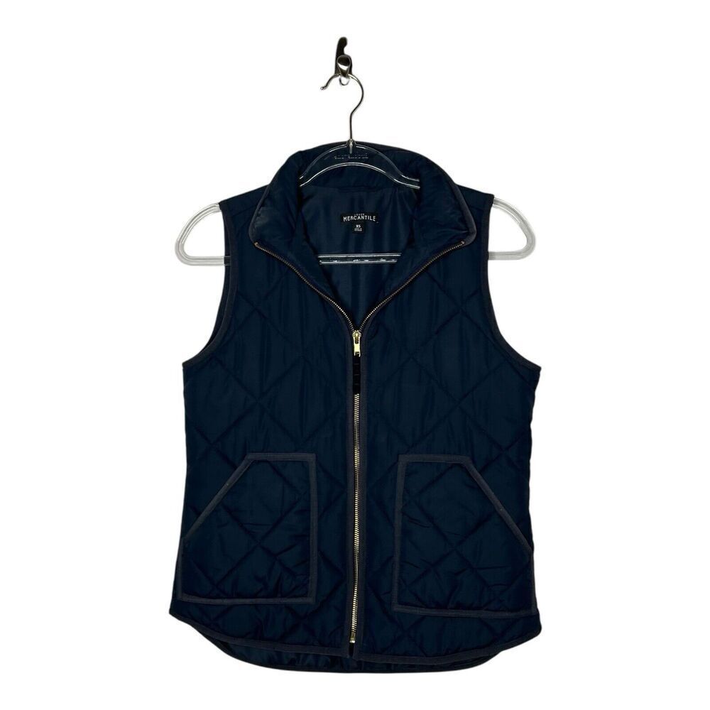 J Crew Mercantile Women's Quilted Vest Navy Blue XS Zip Up Pockets Outdoor